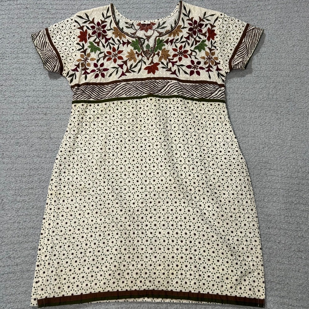 Unbranded‎ Tunic Top Embroidered Side Split XL Cream Boho Artisanal Floral